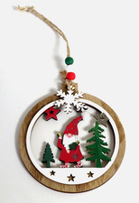 3D Cut-Out Nordic Santa Trees Stars Snowflakes Wooden Painted Christmas Ornament