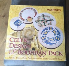 Walton's Celtic Design 12" Bodhran Shamrock Design Irish Drum Boxed Beater Dvd