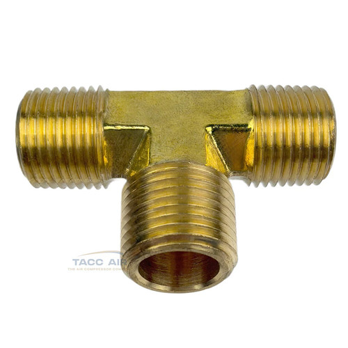 1/2" x 1/2" x 1/2" NPT Male Equal Pipe Tee Brass 3 Way MNPT Fitting