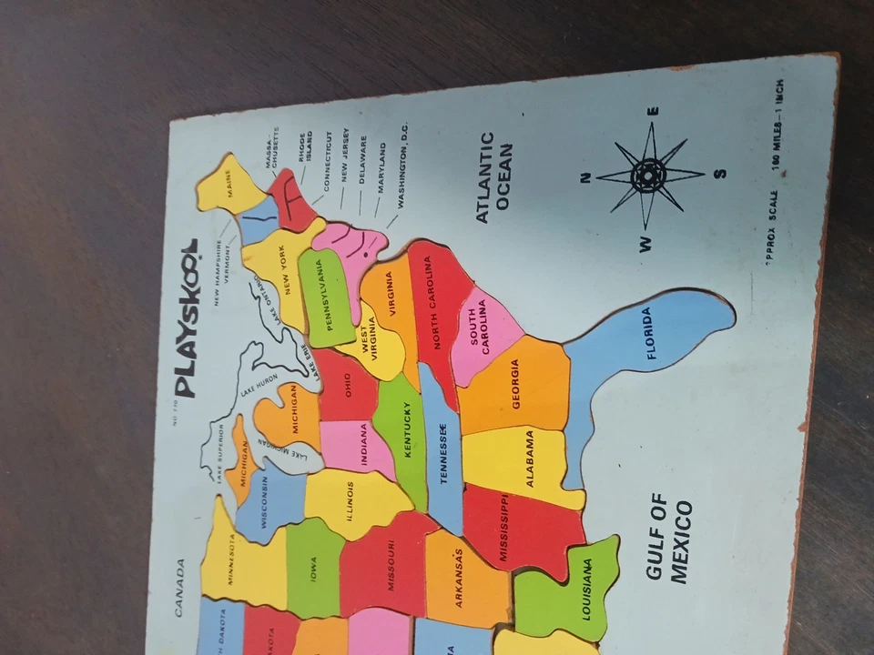 Rompecabezas de mapa con incrustaciones de madera Playskool de colección Estados Unidos PlaySkool EE. UU. Completo Foto 4 de 4