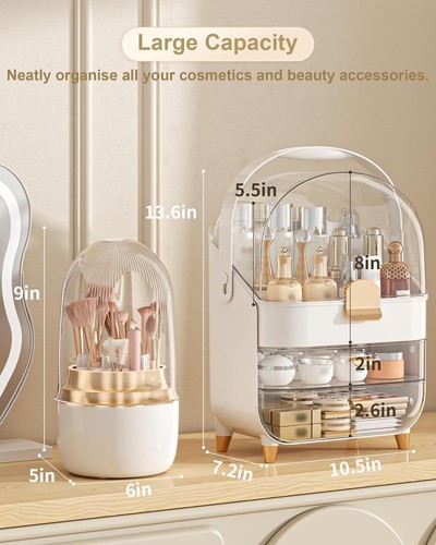 Elegant Rose Gold Makeup Organizer with Large Capacity - 3 Compartments - Picture 4 of 10