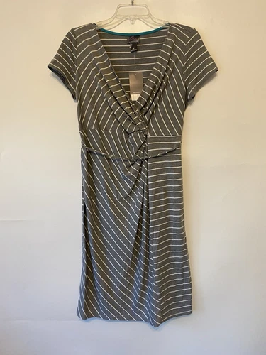NWT Oh Baby Motherhood Maternity Dress Womens Medium Short Sleeves Gray Stripe