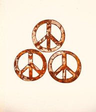 Peace Signs; rusty metal home decor or craft supply, 3" in diameter