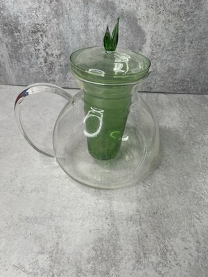 Primula Diffuser Tea Lid Leaf Clear Green Borosilicate Glass Asha Teapot 7  High
