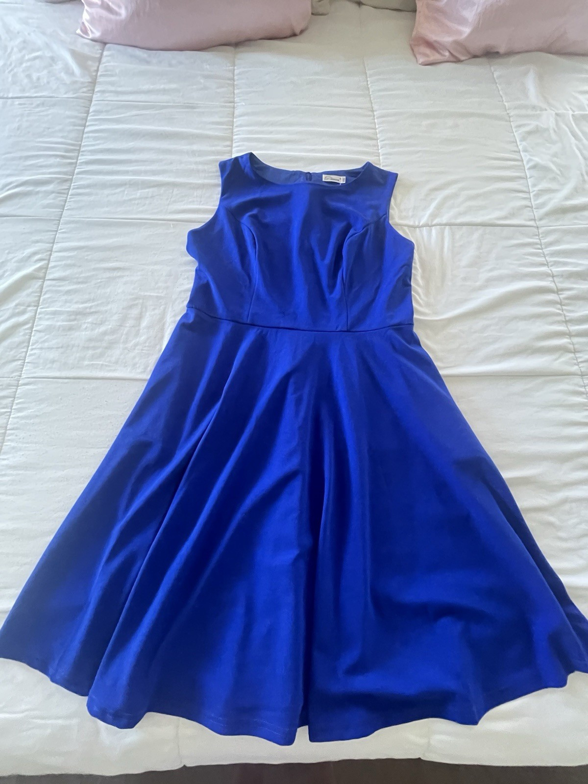 Forever Women's Fit & Flare Pleated Knee Dress Round Neck Blue Size XXXL