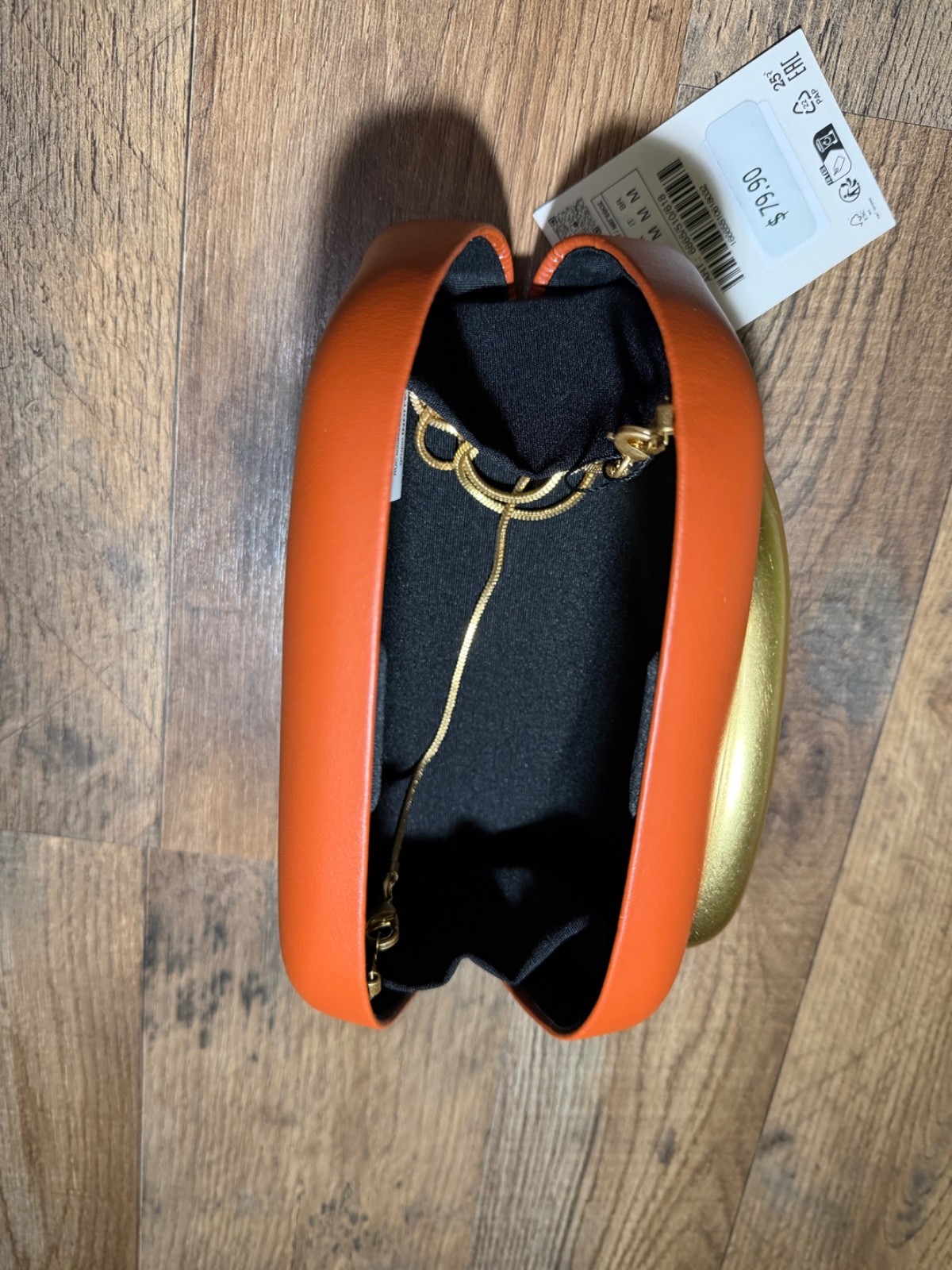 ZARA Orange Hard Shell Clutch Bag Gold Oversized Handle Evening Party Purse NWT thumbnail 4