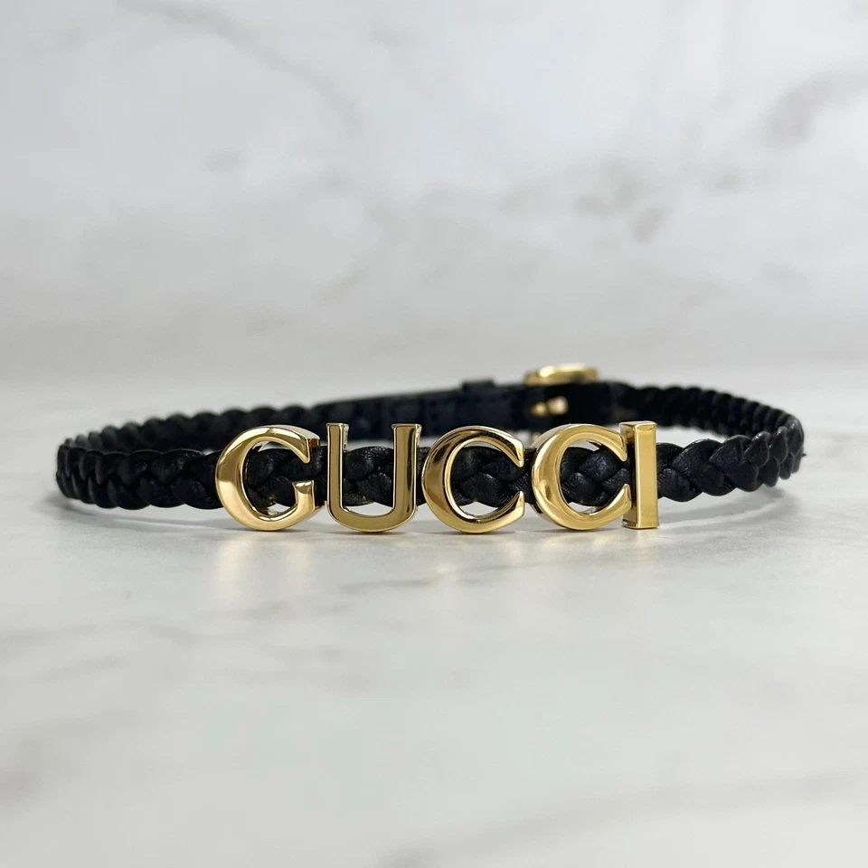 GUCCI Gargantilla Collar Logo Cuero Negro Dorado Accesorio Para Mujer Usado Auténtico Foto 4 de 4