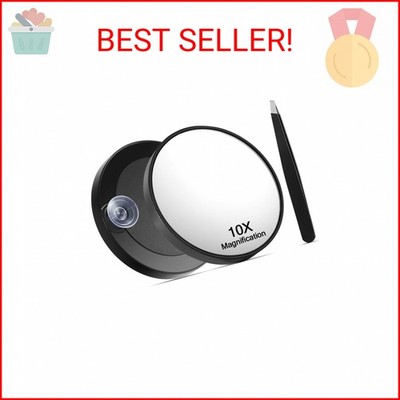 Macaki 10X Magnifying Mirror with Suction Cups and Tweezers Set, 3.5 inches Magn
