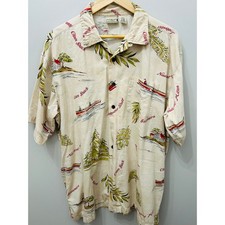 L.L.Bean Men's Nautical Camp Shirt Lobster Roll Clam Shack Print XL Tall