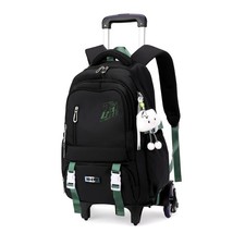 Black Rolling Backpack Girls Boys Elementary Middle School Wheeled 6 Wheels
