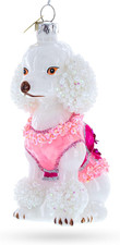 Poodle in Pink Costume Blown Glass Christmas Ornament