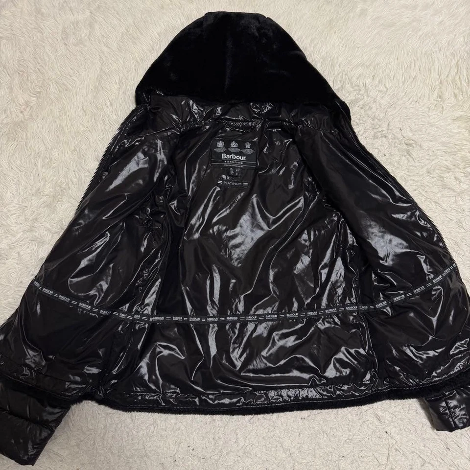 Rare Barbour International Platinum Down Jacket Fur Panel 3 Warrants Black Y2K L - Image 3 of 4