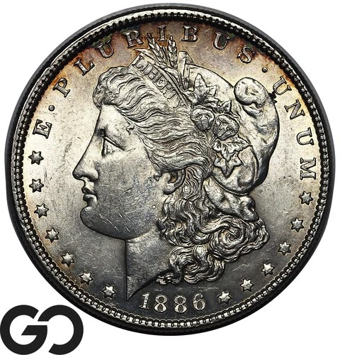 1886 Morgan Silver Dollar Coin, Nice Lustrous Choice BU++