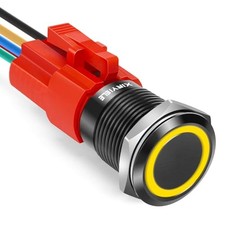 16MM Latching 12V Push Button Switch On Off,Waterproof Black Shell Yellow LED