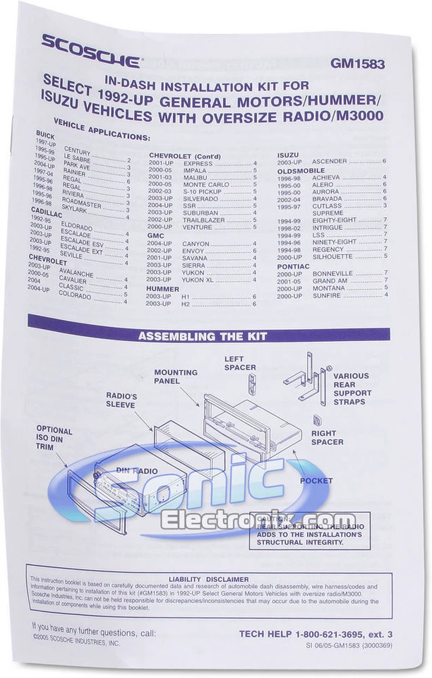 Kit de tablero de instalación DIN única Scosche GM1583B para Chevy/Cadillac/GM Select 1992-up Foto 2 de 3