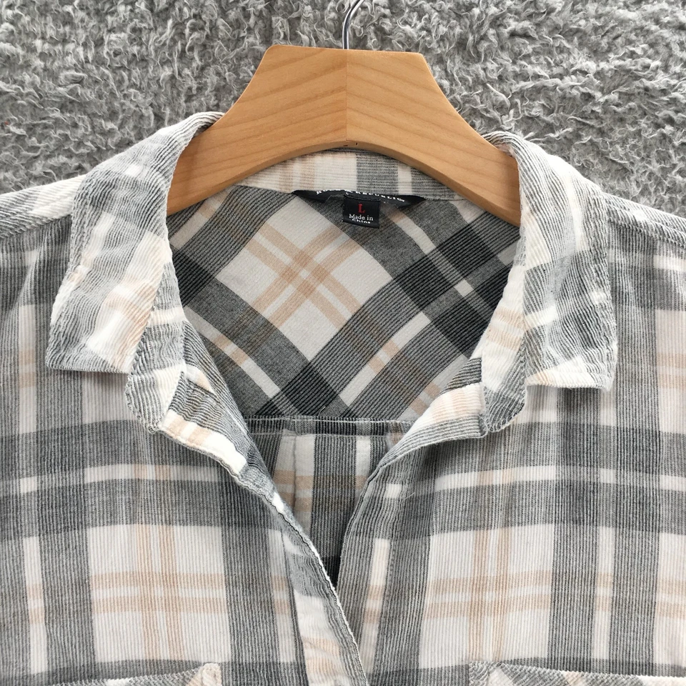 Camisa Rock & Republic Abotonada Mujer L Blanca Algodón Cuadros Manga Larga Bolsillos Foto 4 de 4