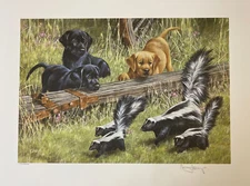 Roger Cruwys Vintage 1988 Limited Edition Art Print Labs with Skunk￼s Unframed