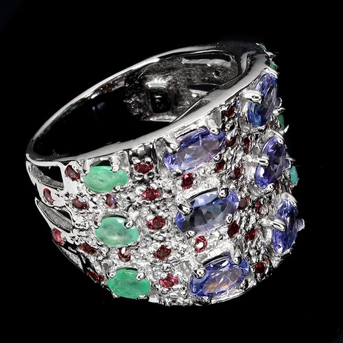 925 Anello Argento Sterling Ovale Tanzanite 6x4mm Smeraldo Rodolite Gemma Size 9 - Foto 3 di 14