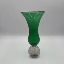 Mid Century Carl Erickson Emerald Green Paper Weight Base Art Glass Vase