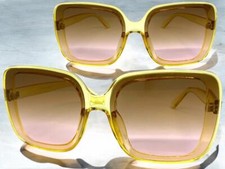 OVERSIZED EXAGGERATED VINTAGE RETRO SUN GLASSES Huge X-Large Square Yellow Frame