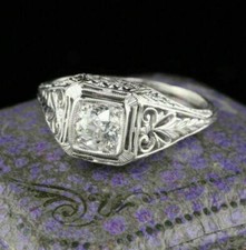 1Ct White Round Cut CZ Vintage Filigree Engagement Ring In 925 Sterling Silver