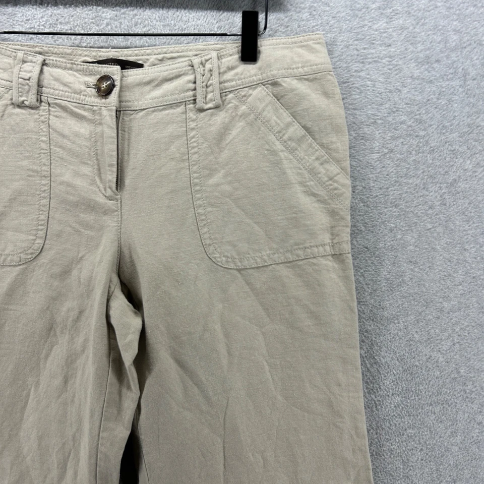 Pantalones The Limited para mujer talla 10 beige Drew frente plano pierna ancha lino nuevos con etiquetas Foto 3 de 4