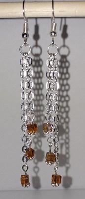 Brand New Handmade Cubed Glass Multi-Tier Chain Dangle Earrings