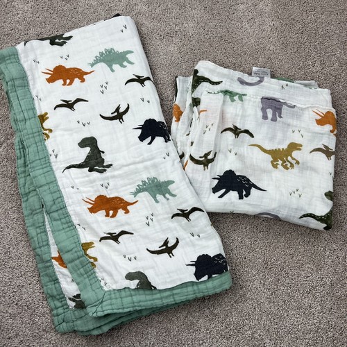 Aenne Baby Muslin Swaddle Blanket 47x47 Inch Dinosaur Set Of 2 Blankets - Afbeelding 1 van 7