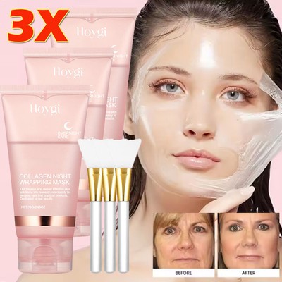 3x Collagen Night Wrapping Mask Overnight Wrapping Peel Off Natural Facial Mask