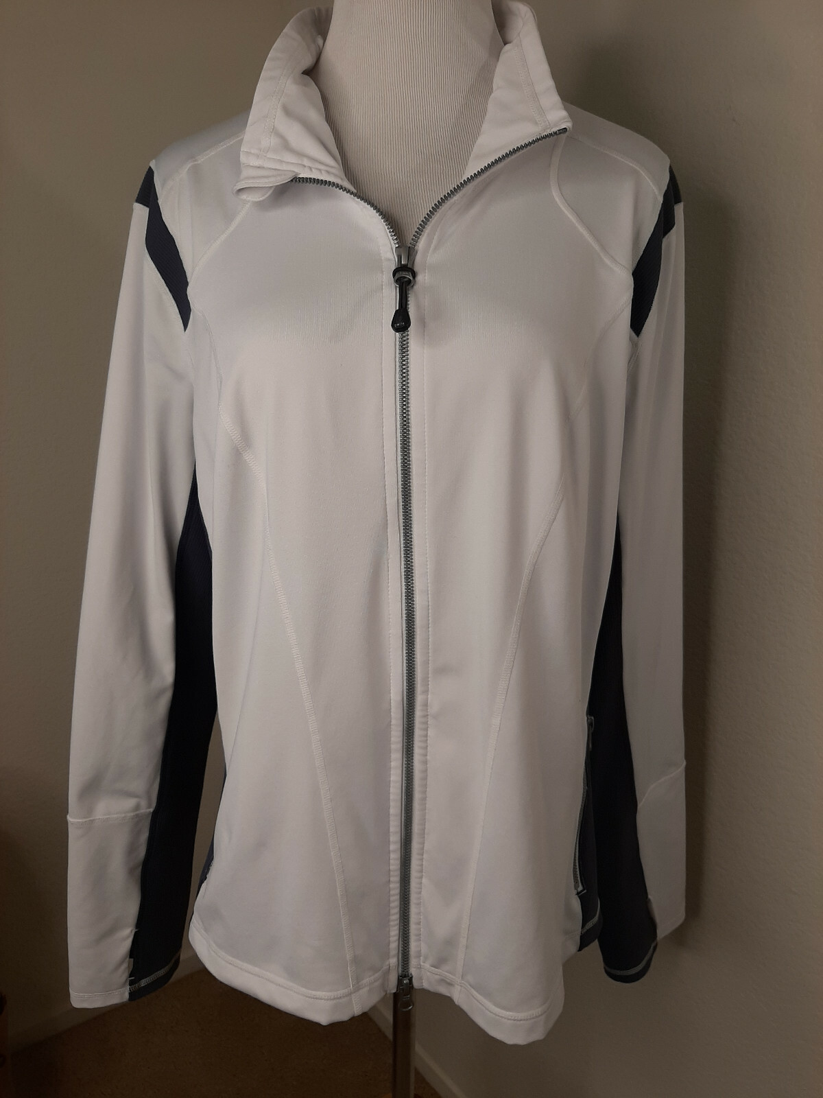 ZELLA White/Gray Athletic Zip Up Jacket 
