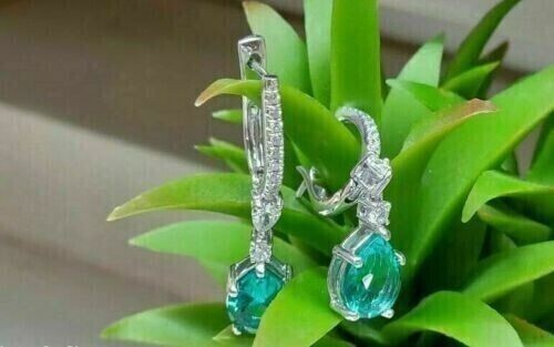 2Ct Pear Cut Lab Created Emerald Drop & Dangle Earrings In 14k White Gold Plated
