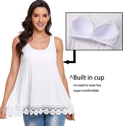 Women Tank Top with Built in Padded Bra Adjustable Strap Camisole Fitted Vest - Picture 8 of 16