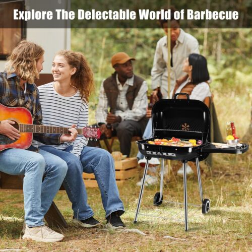 Portable Charcoal Grill Foldable with Wheels Side Shelf Vents Large BBQ Smoker - Picture 18 of 18