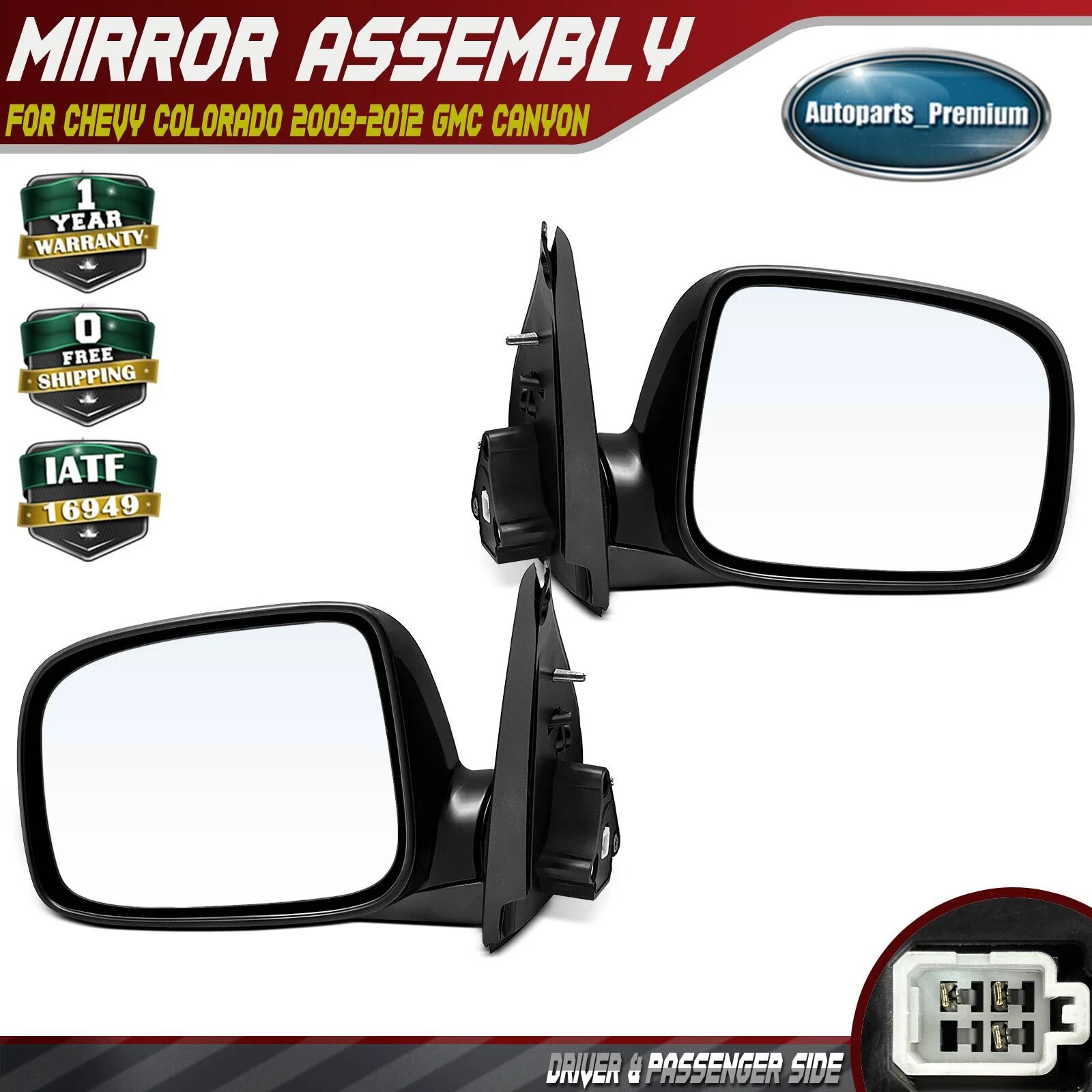 2x Power Mirror with Manual Fold Smooth for Chevy Colorado GMC Canyon 2009-2012