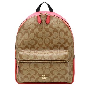 NWT-COACH-Medium-Charlie-Backpack-Canvas-Logo-Khaki-Poppy-Coral-Classic-32200