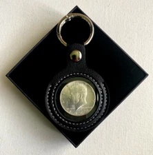 1964 Silver Kennedy Half Dollar in Premium PU Leather Keychain – Gift Box Incl.