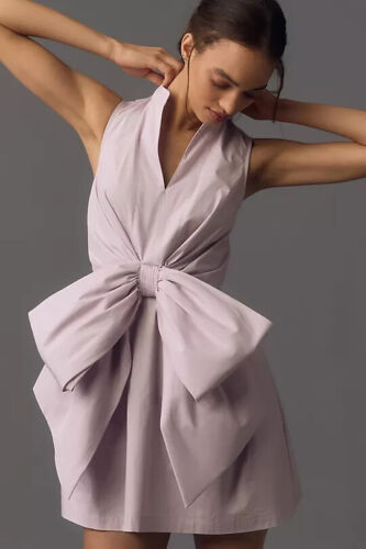 Anthropologie Porridge V-Neck Bow-Front Mini Dress XL Nwt Bow Tie Lavender