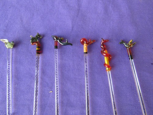 Glass Swizzle Sticks Cocktail Tiki Drink Stirrers and Ladle x 8 Vintage - Picture 5 of 5