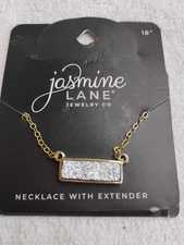 Jasmine Lane 18in Drusey Bar Necklace Gold Tone Chain Gorgeous Stunning 