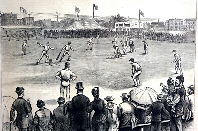 Cricket Tournament 1878 AUSTRALIAN 11 v NEW YORK 18 HOBOKEN NJ Matted Engraving