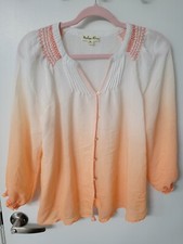Women's Indigo Rose Gauzy Ombre Orange Smocked Blouse Size Medium