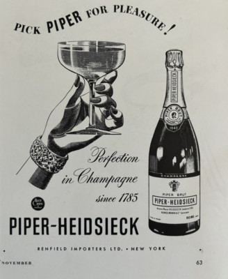 1940s Piper Heidsieck Champagne Brut Renfield Importers NY Vintage Print Ad