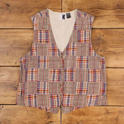 Vintage Jennifer Moore Weste Gilet L 90er Patchwork Karo Bunt Damen
