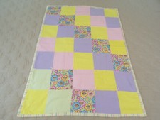 Patchwork Quilt Hand Made Baby Child Flannel Pastel Solids Monkey Print 40" 28"