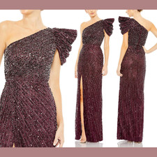 NWT 538 Mac Duggal 16 Embellished Puff One Shoulder Gown Blackberry G1643