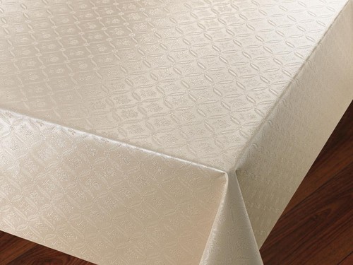 New Ivory Cream Embossed Floral Damask Traditional PVC Plastic Vinyl Table cloth - Picture 9 of 11