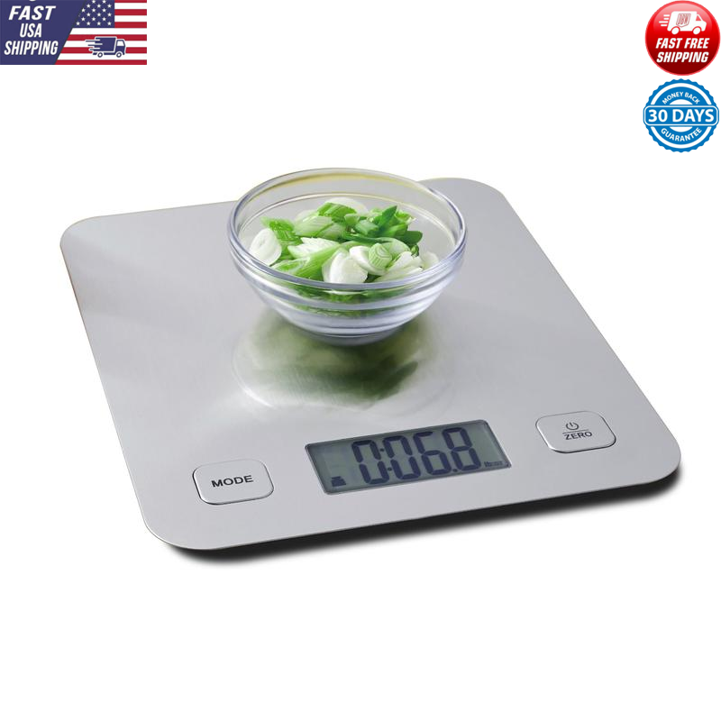 Stainless Steel Digital Kitchen Scale 11lb Precision Tare Easy Clean LCD Display