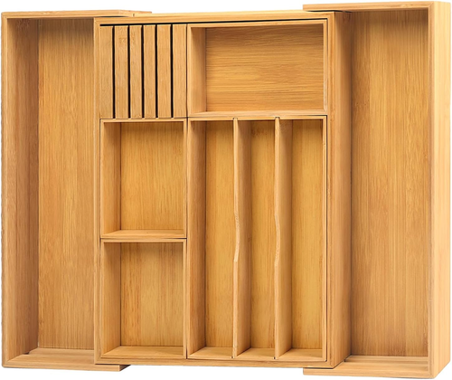 Portaposate Da Cassetto in Bambù, Porta Posate Cucina Cassetto Legno Regolabile, - Foto 10 di 12