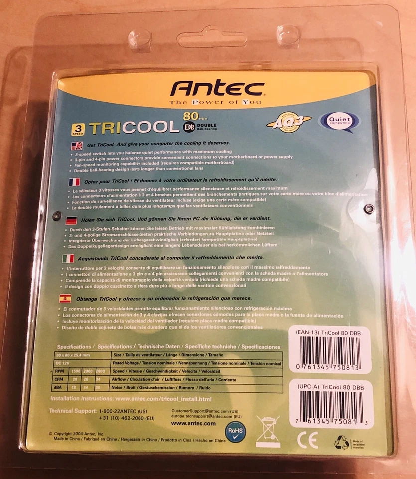 Antec 761345-75081-3 80mm 3/4 Pin Double Ball Bearing Case Fan - NEW - Image 2 of 2