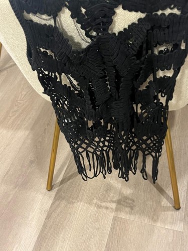 VINTAGE TOPSHOP BLACK 'GOTHIC PUNK HOLEY CHAIN FRINGE VEST / TOP UK/AUS 14 - Picture 3 of 14